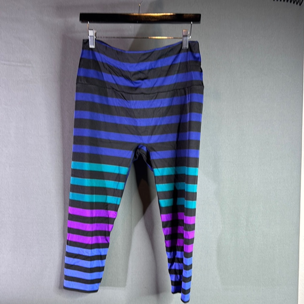 OK-Deer Striped‎ women’s size 3 XL Leggings - Blue, Purple, Black